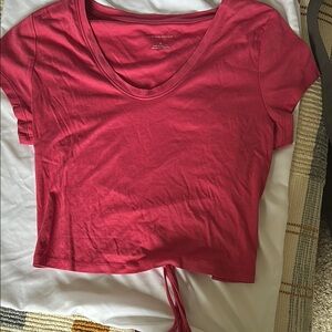Anthropologie Raspberry Tie-Front Short Sleeve Tee